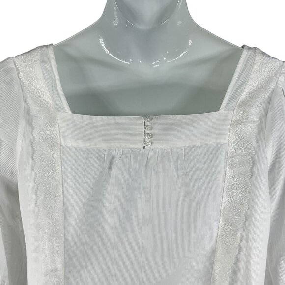 NWT Talbots Plus X US 16W Shadow Stripe Top White Blouse Lace Trim Minimalist - Picture 10 of 16